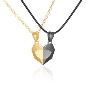 Heart Magnet Necklace Set for Couple - Gold w/ Black, Great Gift,‎ Anniversary